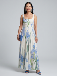 Josie™ - Floral Print Sleeveless Square Neck Midi Dress