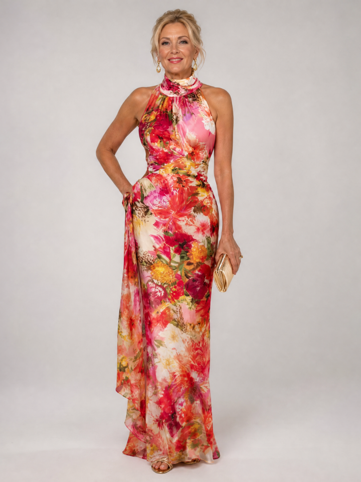 Justina™ - Floral Print Halter Neck Maxi Dress