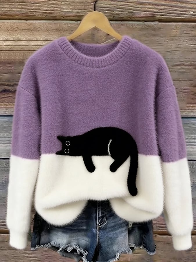 Nola™ - Elegant Cat Print Oversized Sweater