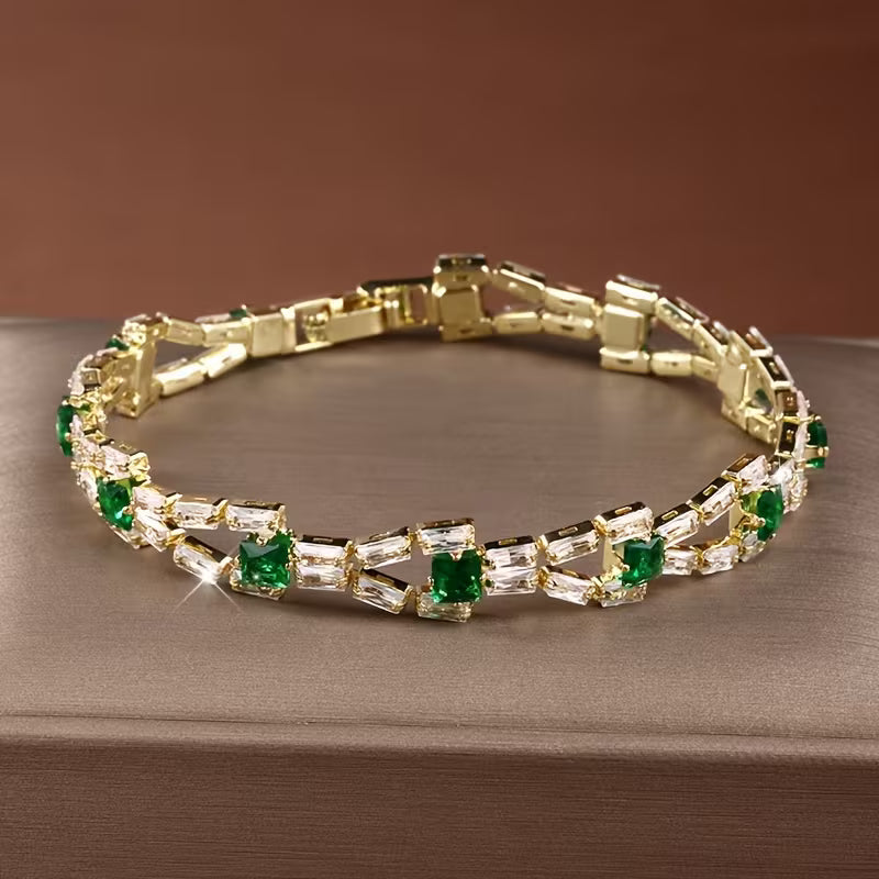 Viora™ - Bracciale Tennis Verde con Maglie in Oro