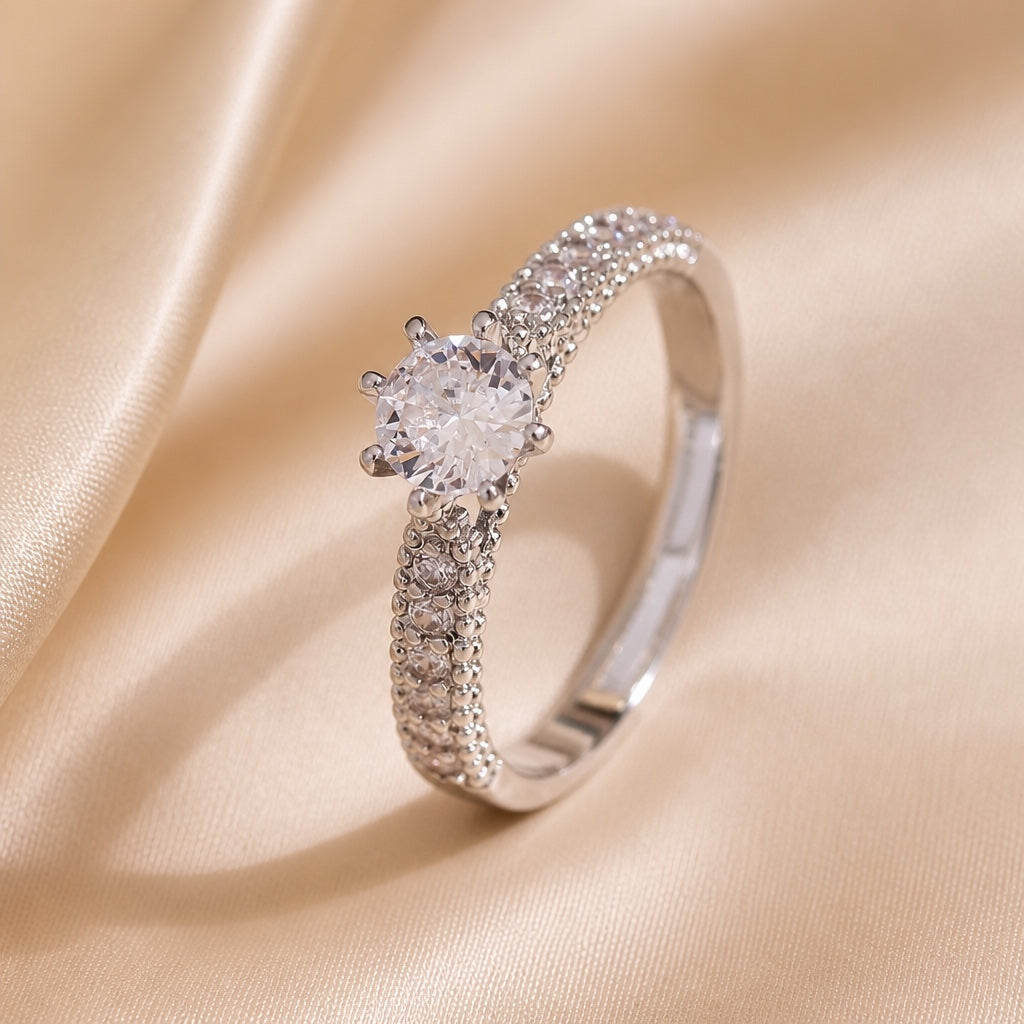 White Gold Ring with Zirconia Inlay - Minimalist Design