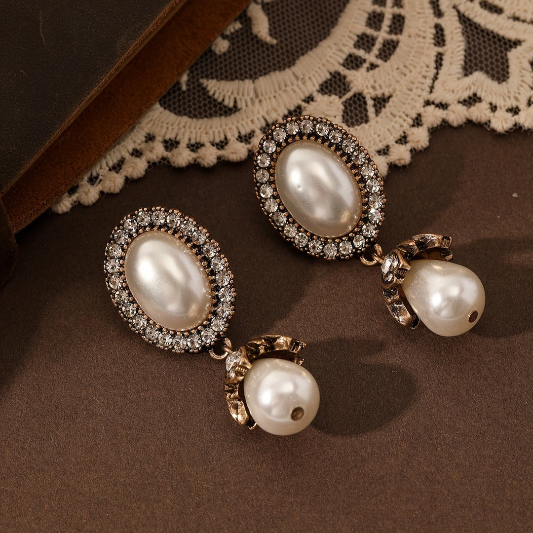 Vintage Frame Pearl Drop Earrings