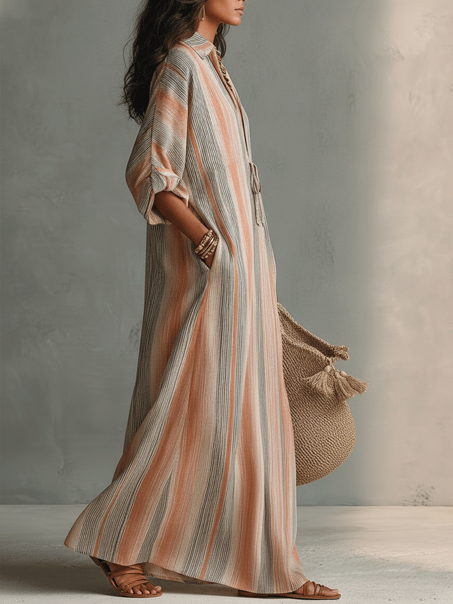 Noah™ - Striped V-Neck Maxi Dress