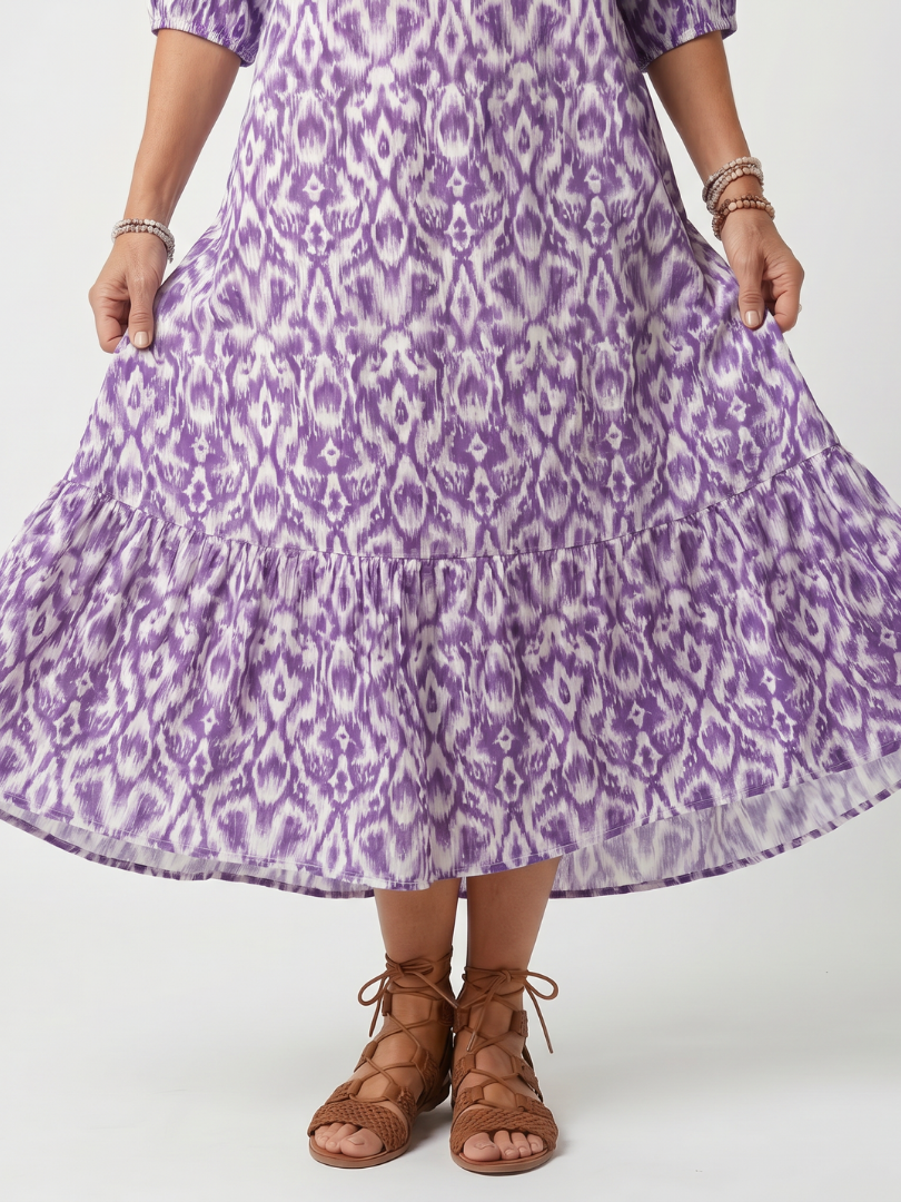 Adora™ -Purple Pattern Midi Dress