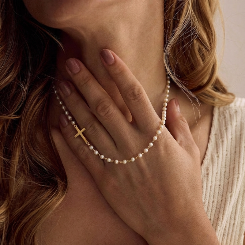 Mirabile™ - Cross Necklace Embellished with Freshwater Pearls