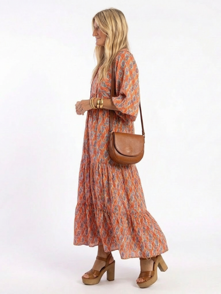 Zelina™ - V-Neck Tiered Midi Dress