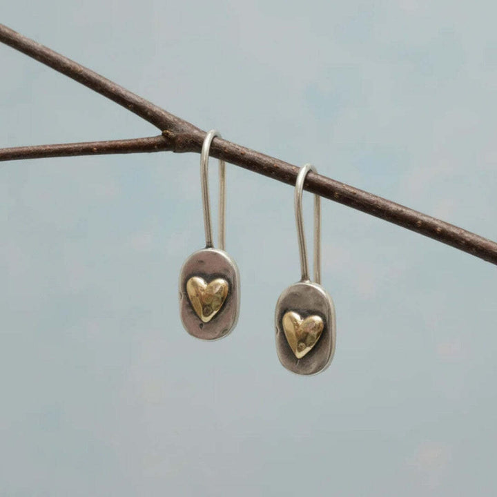 Retro Heart Earrings Featuring Gold Accents