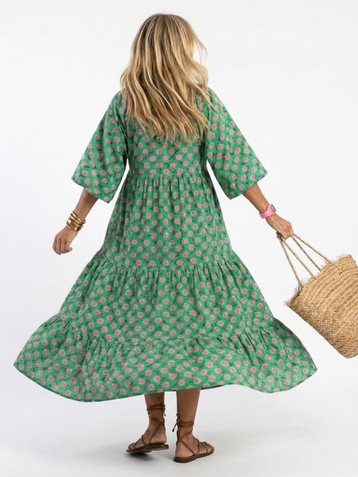 Liora™ - V-Neck Tiered Midi Dress