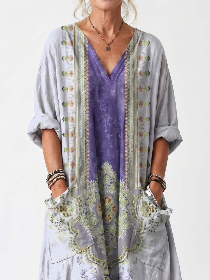 Melora™  - Contrast Panel & Embroidery Dress