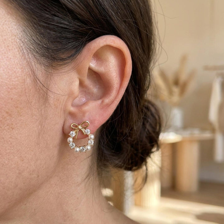Bow, Halo, and Pearl Earrings