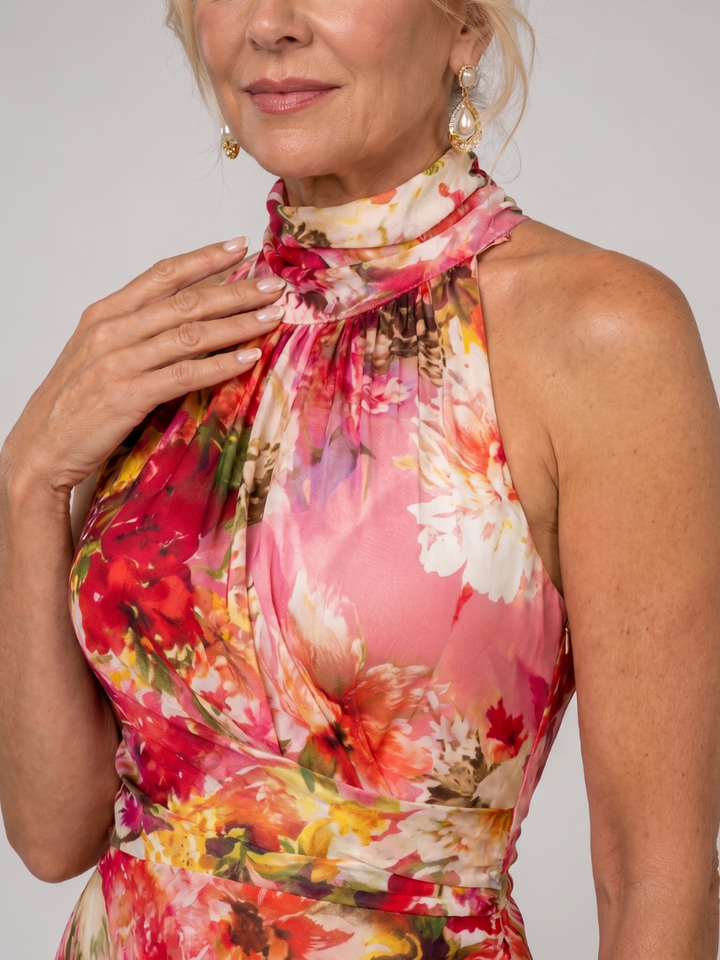 Justina™ - Floral Print Halter Neck Maxi Dress