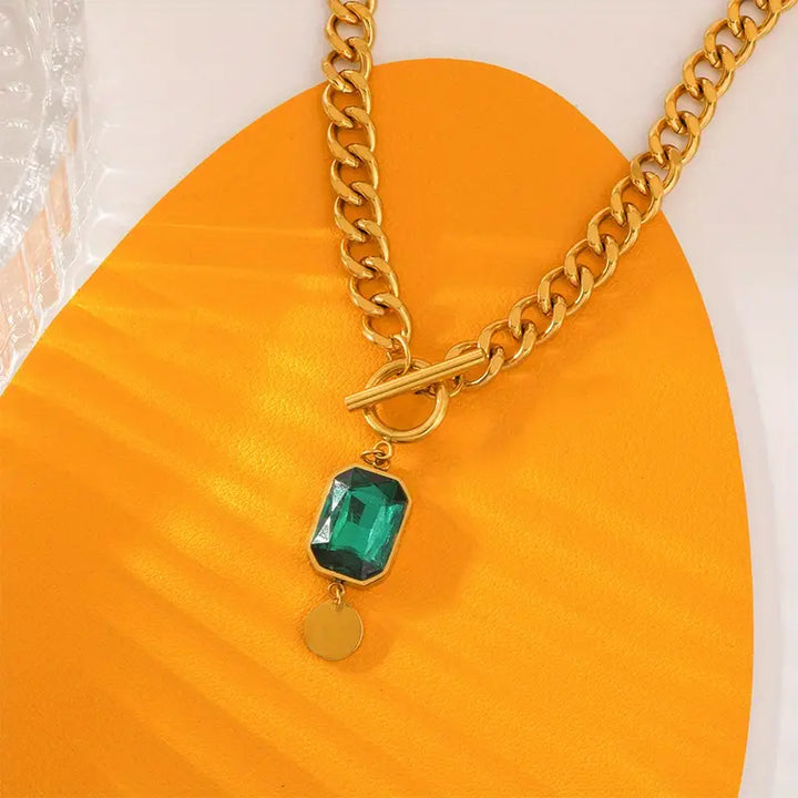 Ronia™ - Emerald Gold Thick Chain Pendant Necklace