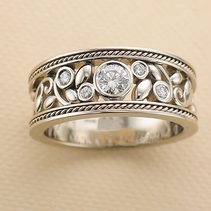 Elegant White Gold Ring Adorned with Zirconia