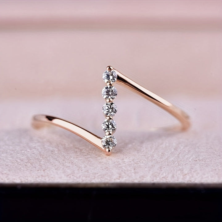 Delicate Z-Shaped Zirconia Ring in White Gold