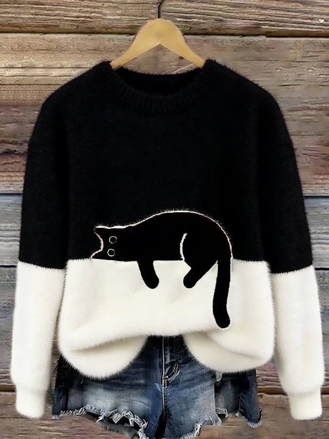 Nola™ - Elegant Cat Print Oversized Sweater