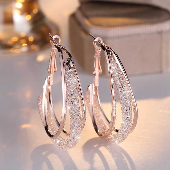 Elegant White Gold Earrings with Zirconia Mesh