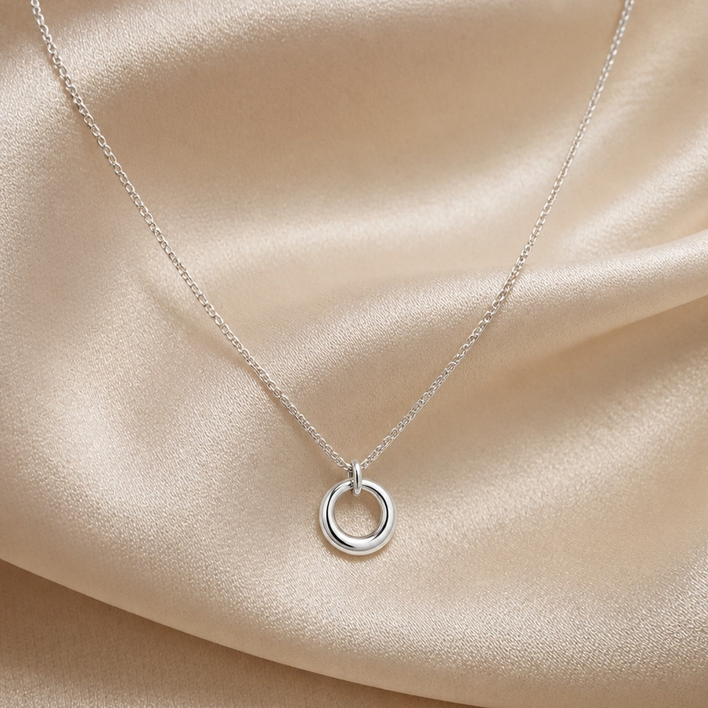 White Gold Geometric Circle Necklace