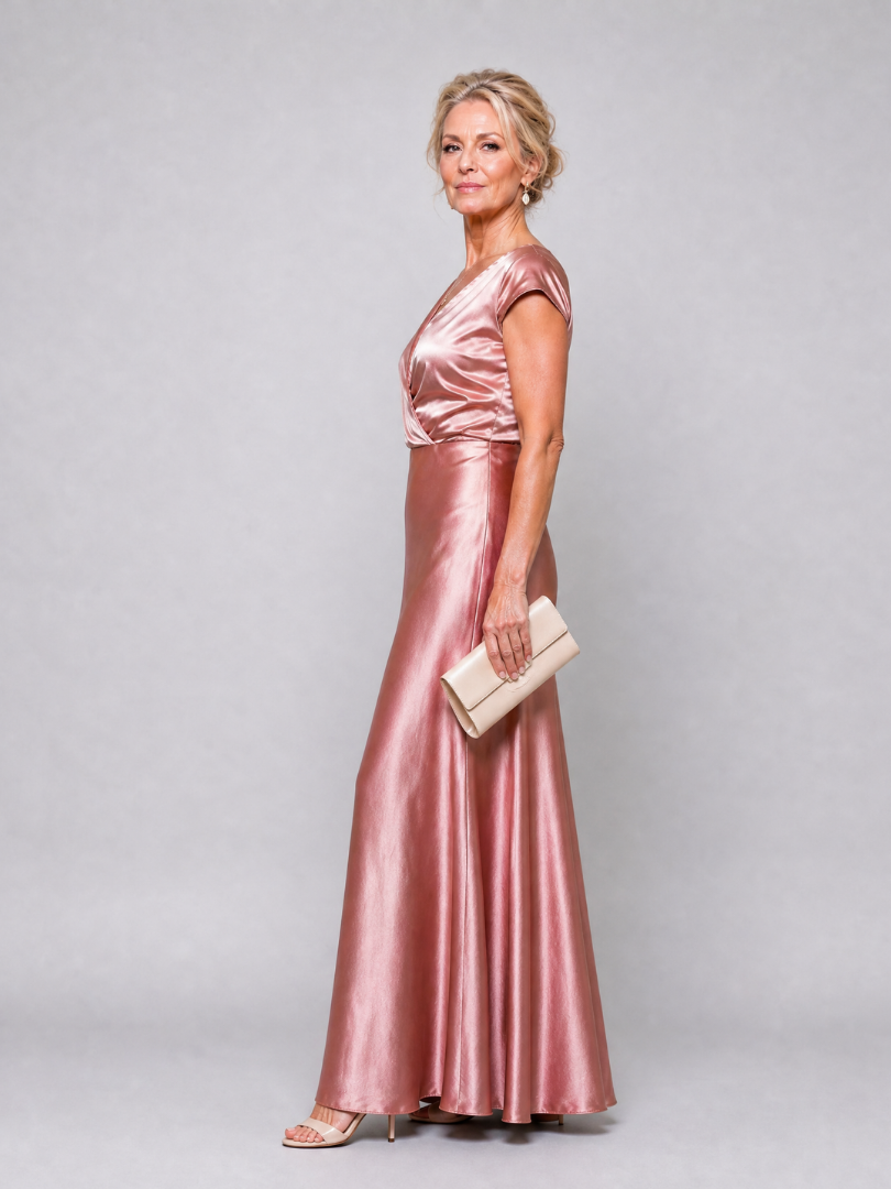 Trina™ - Cap Sleeves and Wrap Bodice Maxi Dress