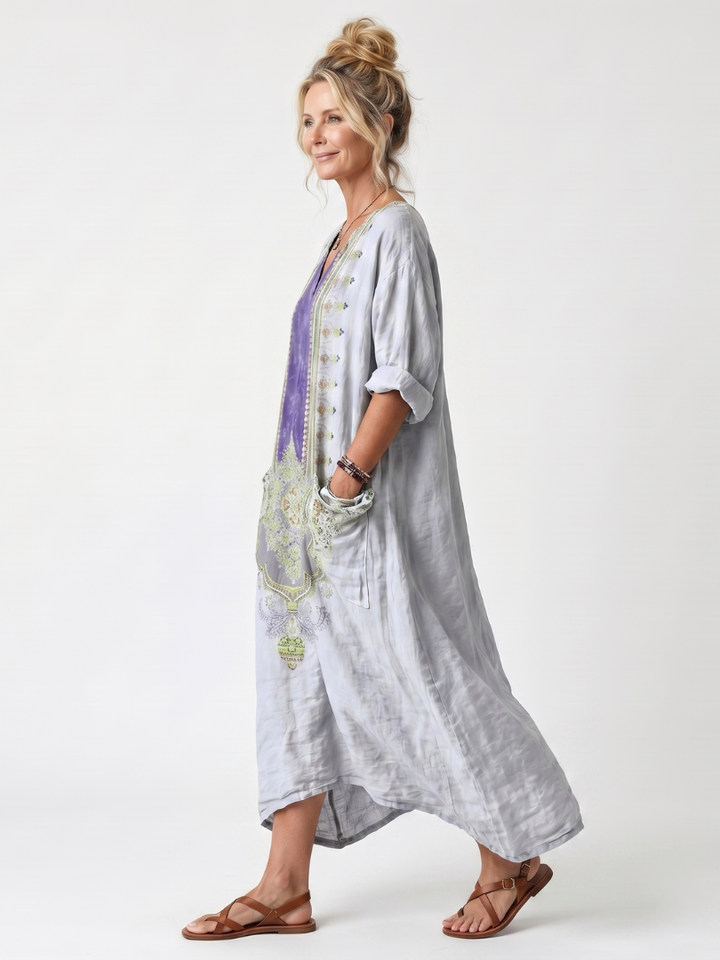 Melora™  - Contrast Panel & Embroidery Dress