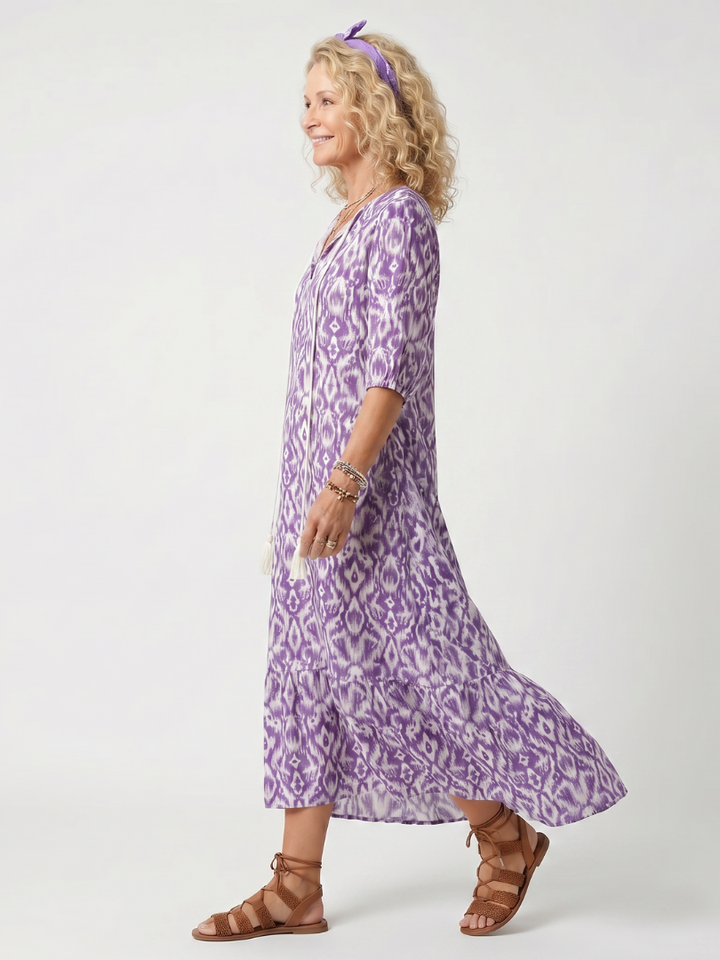 Adora™ -Purple Pattern Midi Dress