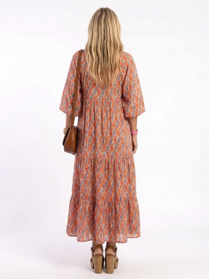Zelina™ - V-Neck Tiered Midi Dress