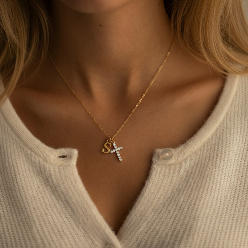 Cherubine™ - Personalized Crystal Cross Necklace