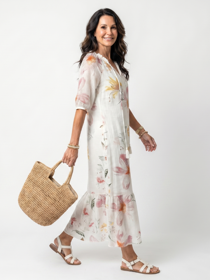 Helene™ -  Elegant Floral Midi Dress