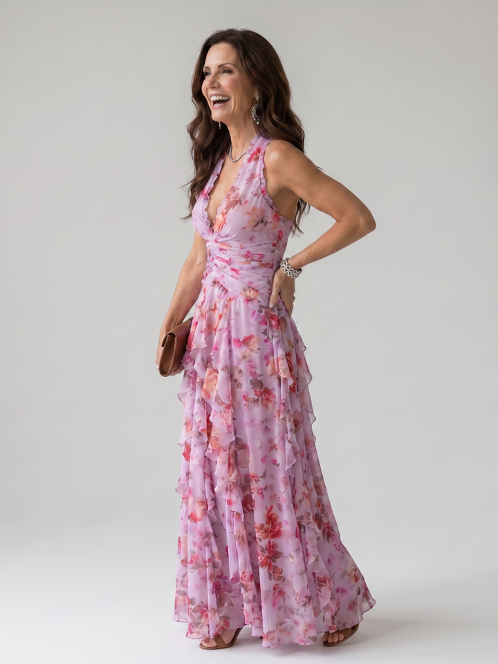 Pepita™ - Halter Neck and Ruched Bodice Maxi Dress