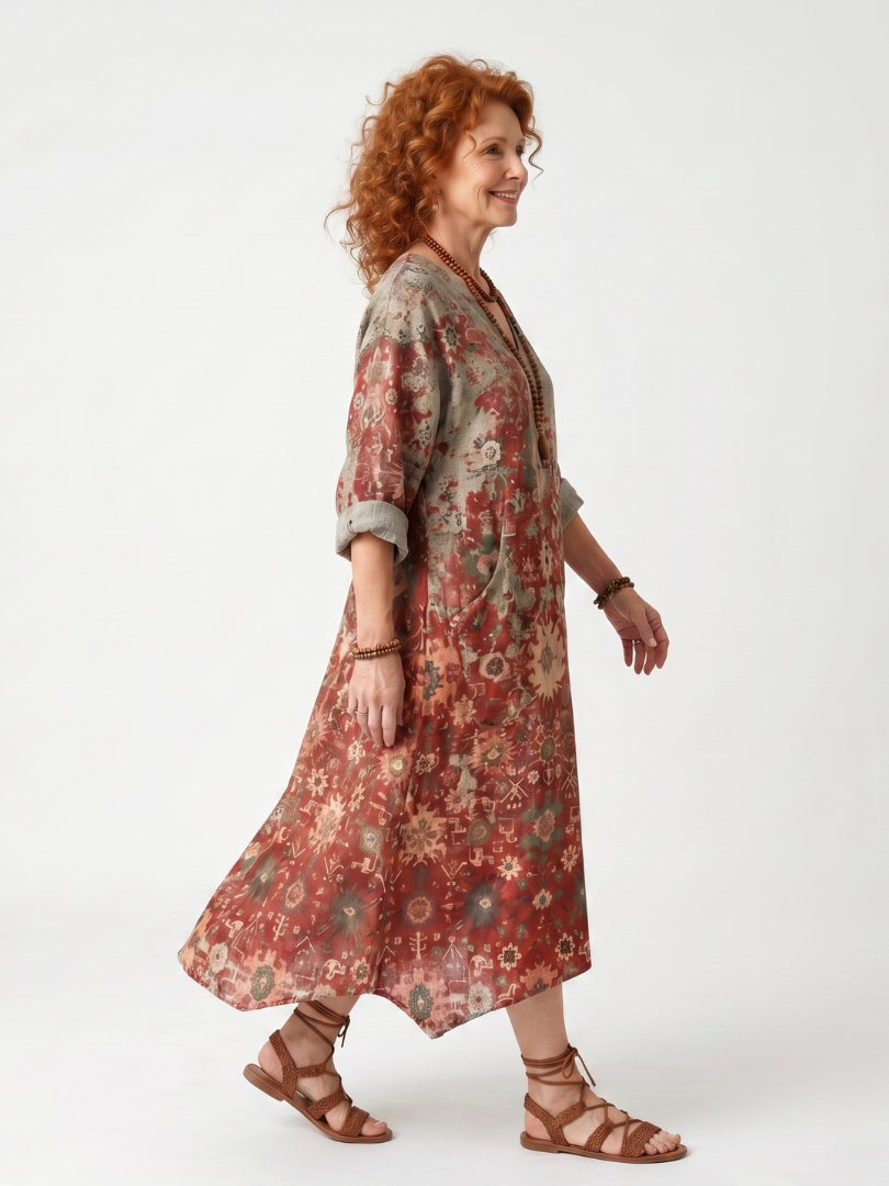 Nerina™ - Mixed Patterns Midi Dress