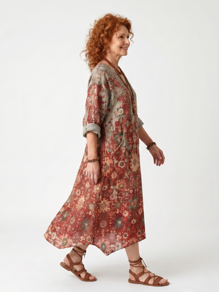 Nerina™ - Mixed Patterns Midi Dress