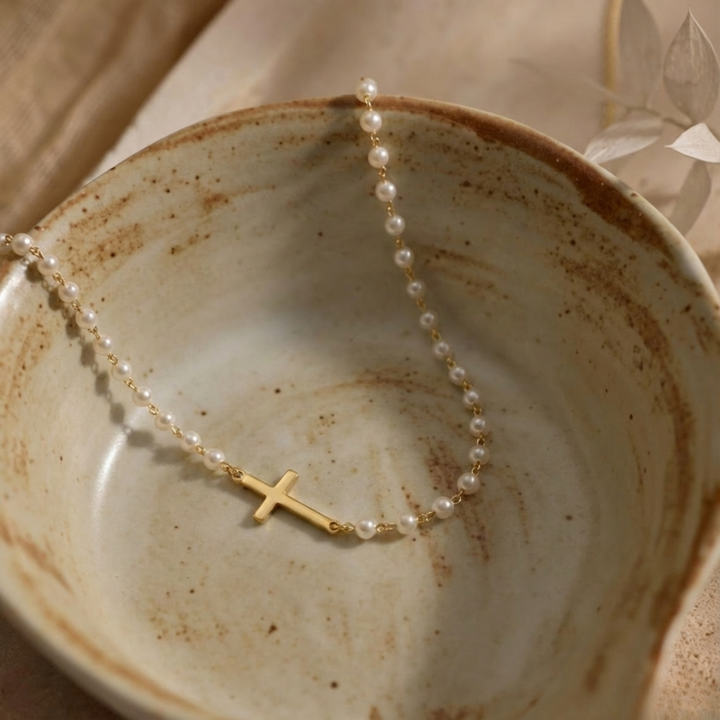 Mirabile™ - Cross Necklace Embellished with Freshwater Pearls