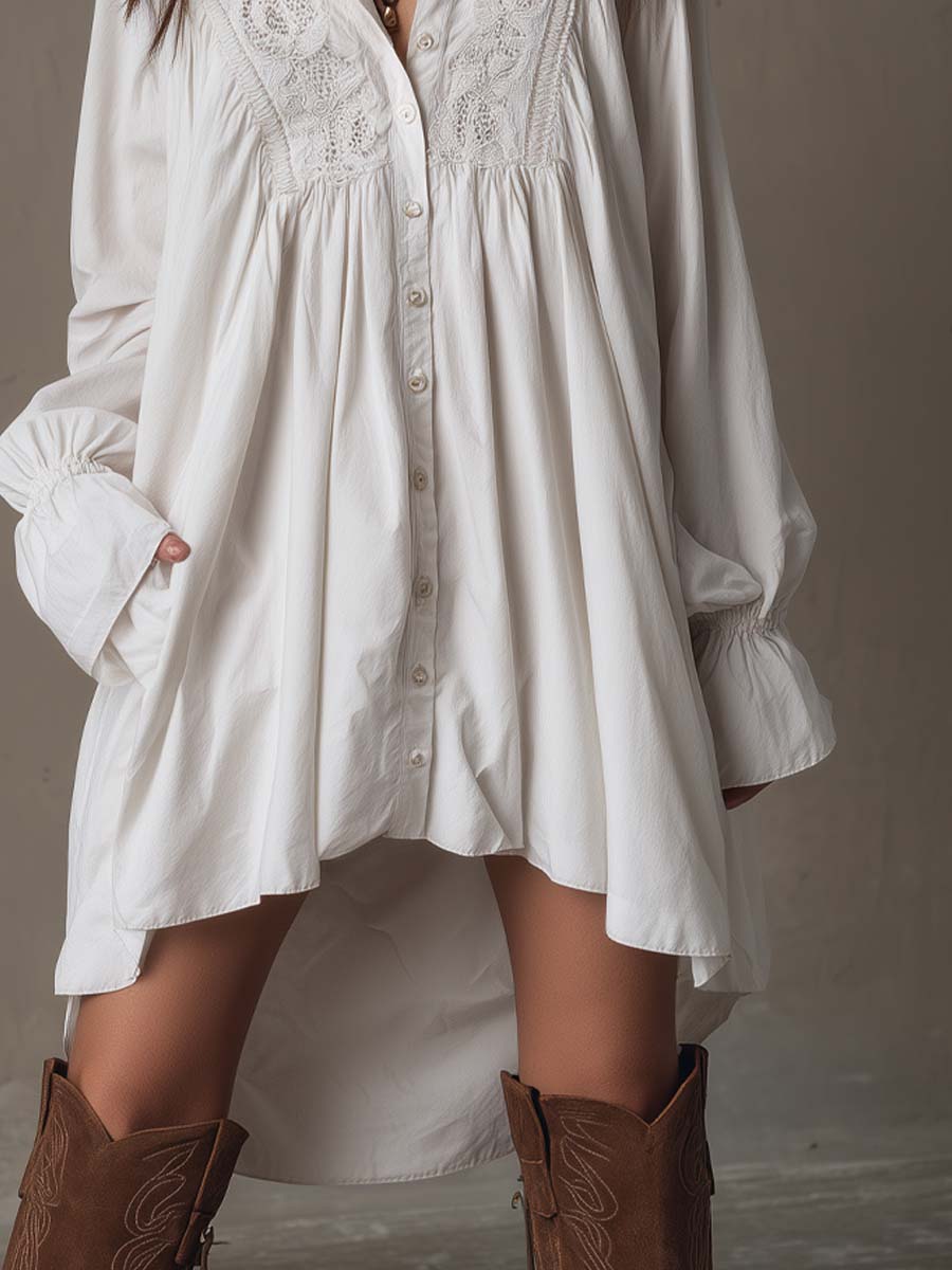Alessandra™ - Lace Shirt Mini Dress