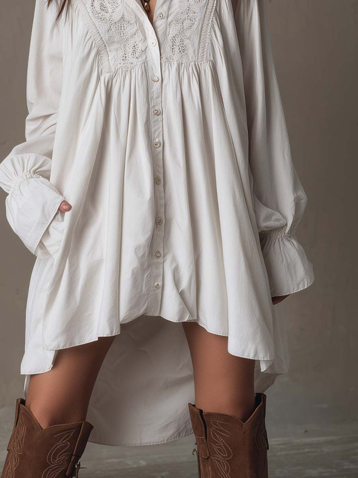 Alessandra™ - Lace Shirt Mini Dress
