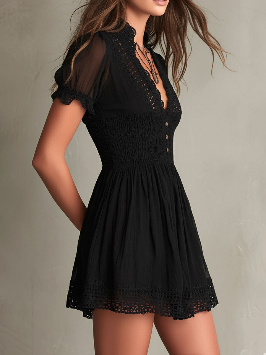Mireya™ - Midnight Lace Mini Dress