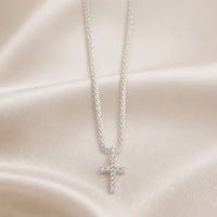 White Gold Cross Necklace with Zirconia