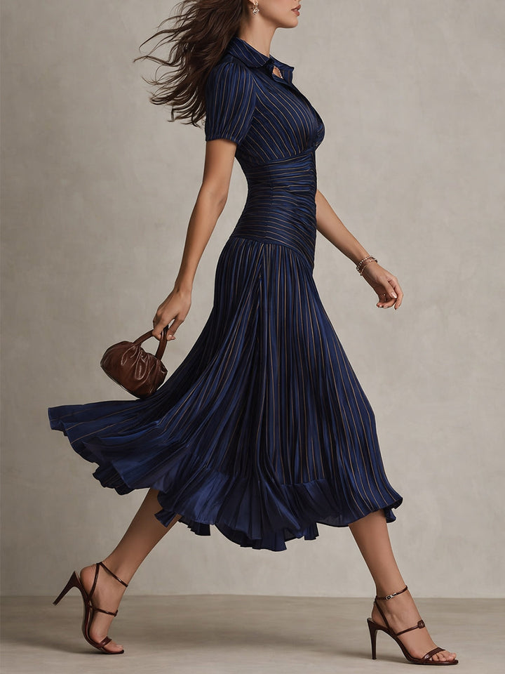 Adriana - Vintage-Inspired Striped Satin Midi Dress