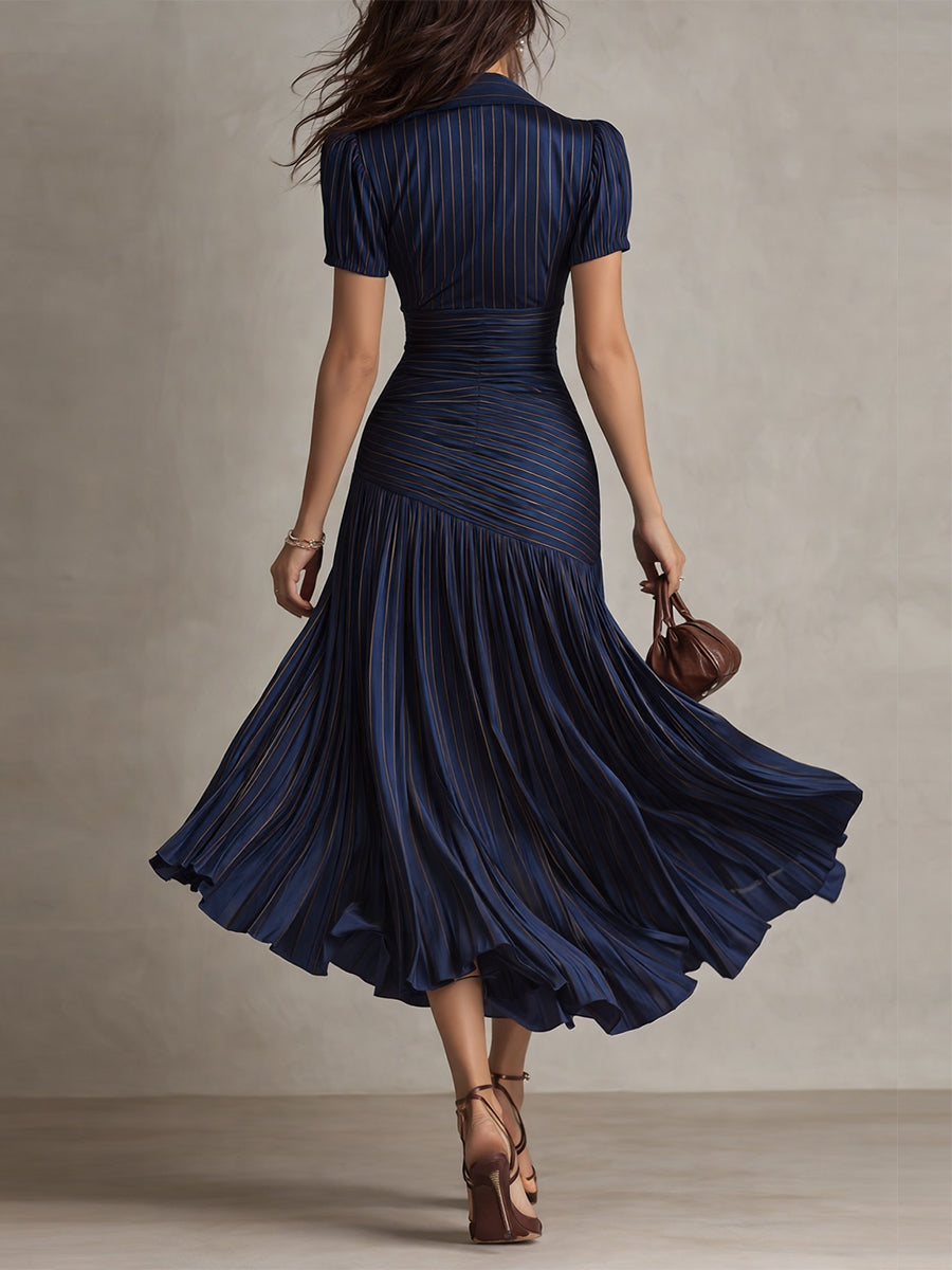 Adriana - Vintage-Inspired Striped Satin Midi Dress