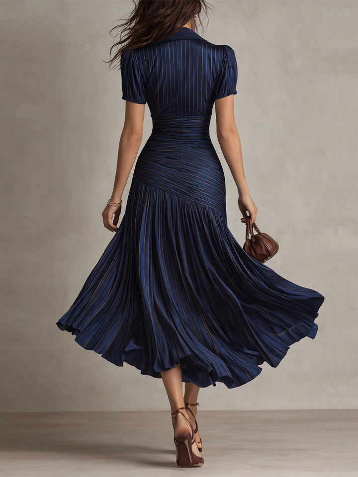 Adriana | Vintage-Inspired Striped Satin Midi Dress