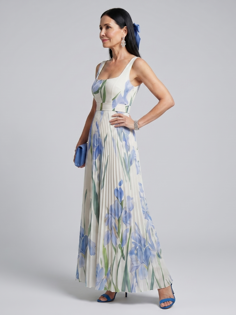 Josie™ - Floral Print Sleeveless Square Neck Midi Dress
