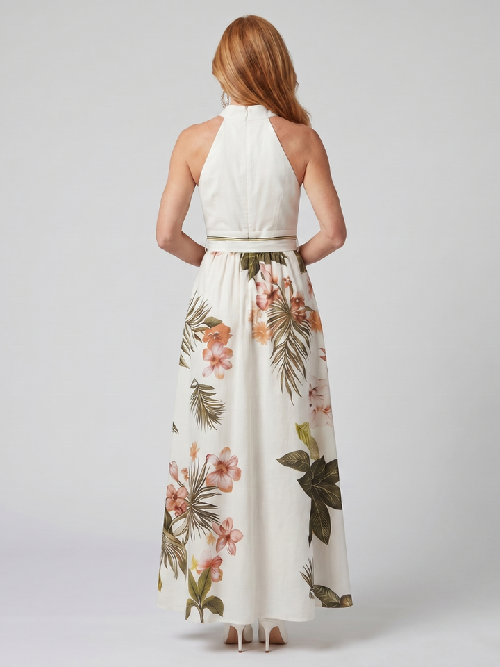 Meadow | Flowing Halter Maxi Dress with Botanical Print
