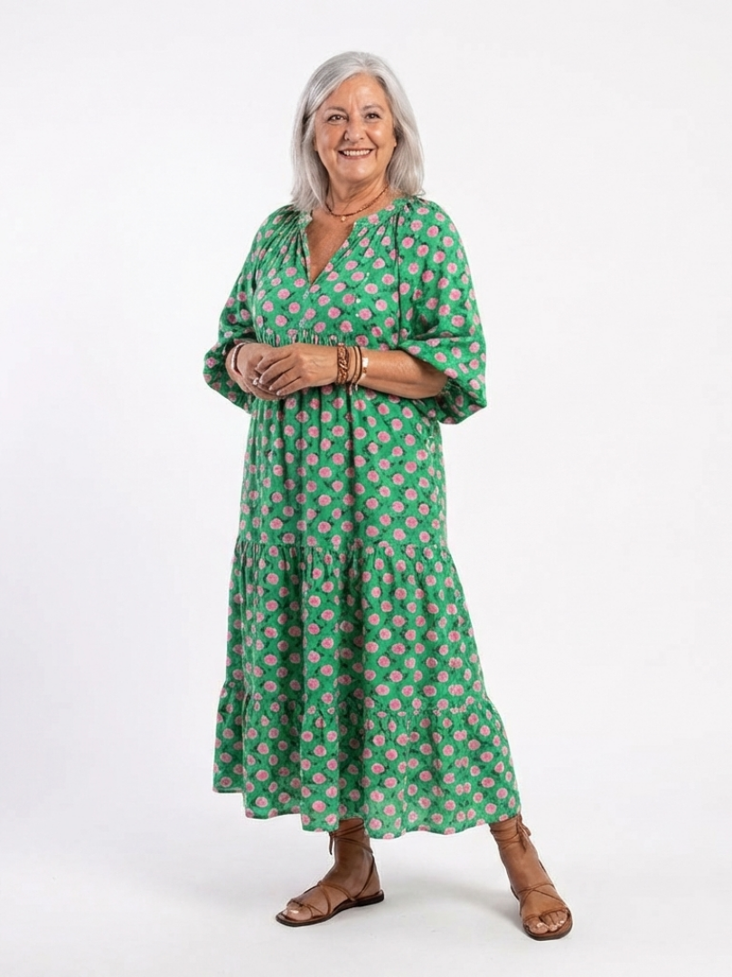 Liora™ - V-Neck Tiered Midi Dress
