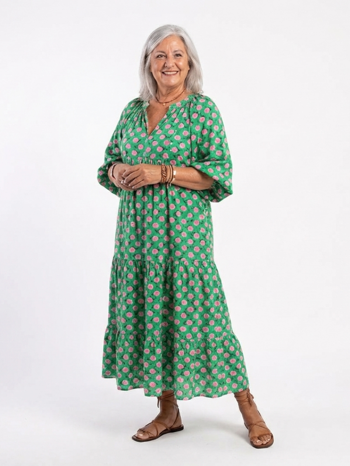Liora™ - V-Neck Tiered Midi Dress