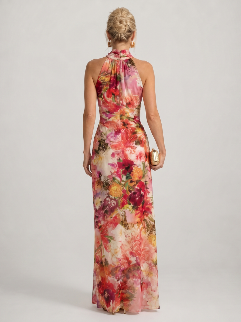 Justina™ - Floral Print Halter Neck Maxi Dress