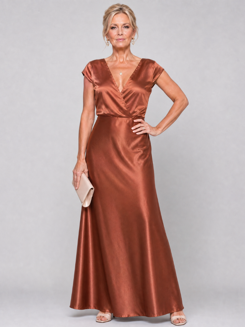 Trina™ - Cap Sleeves and Wrap Bodice Maxi Dress