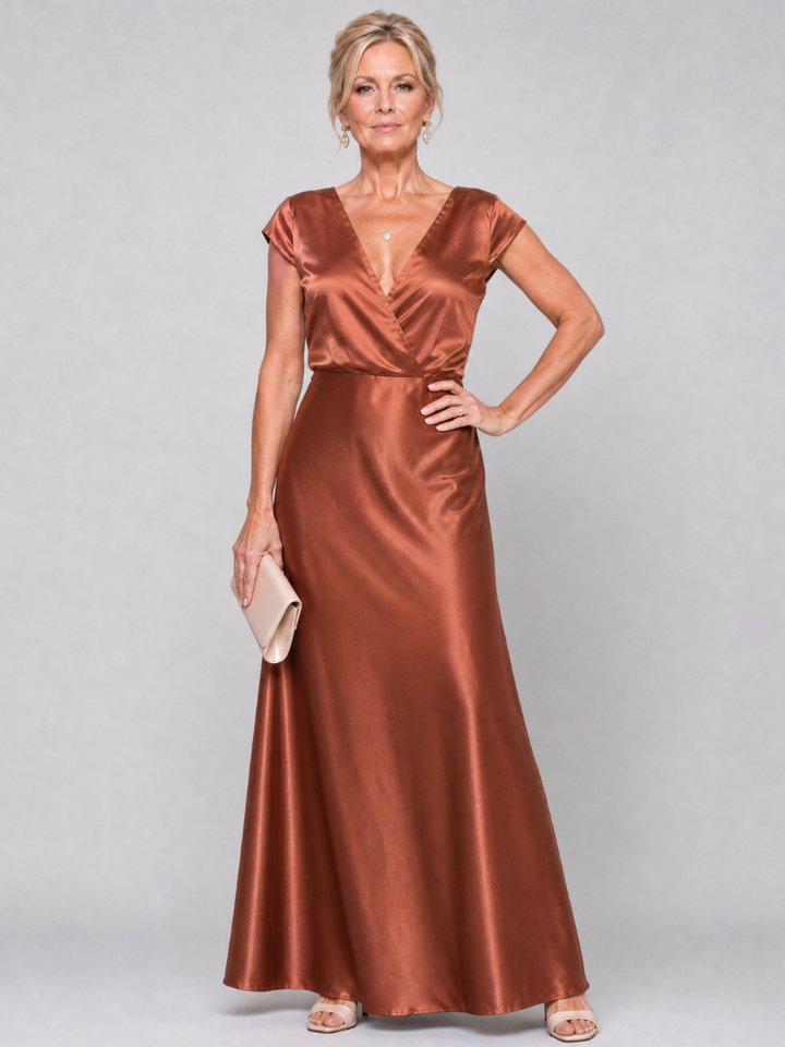 Trina™ - Cap Sleeves and Wrap Bodice Maxi Dress