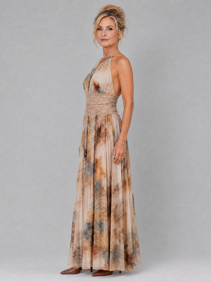 Stella™ - Lace Waist Halter Neck Maxi Dress