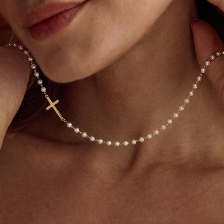 Mirabile™ - Cross Necklace Embellished with Freshwater Pearls