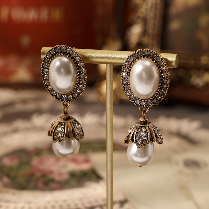 Vintage Frame Pearl Drop Earrings