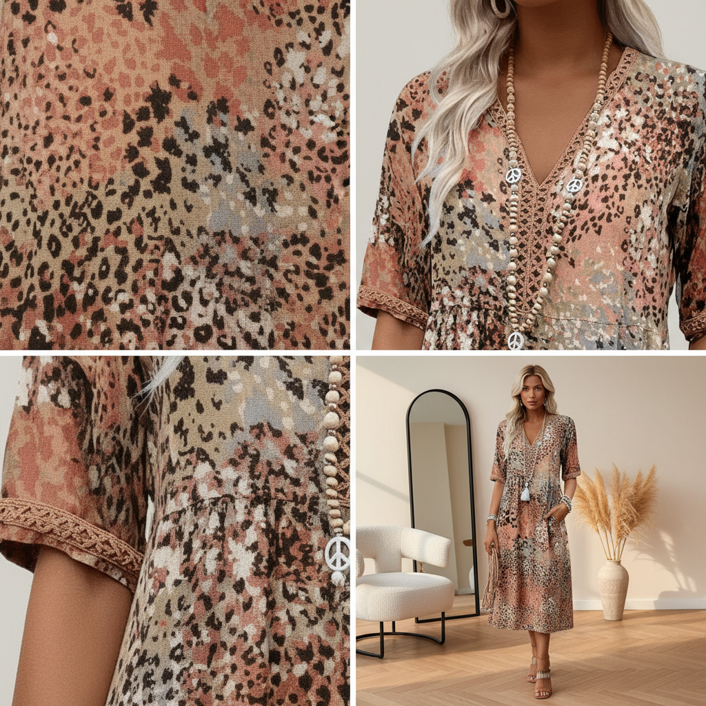 Harriet™- Summer Midi Dress with Ocean Print