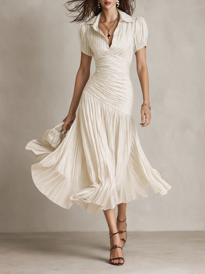 Adriana | Vintage-Inspired Striped Satin Midi Dress